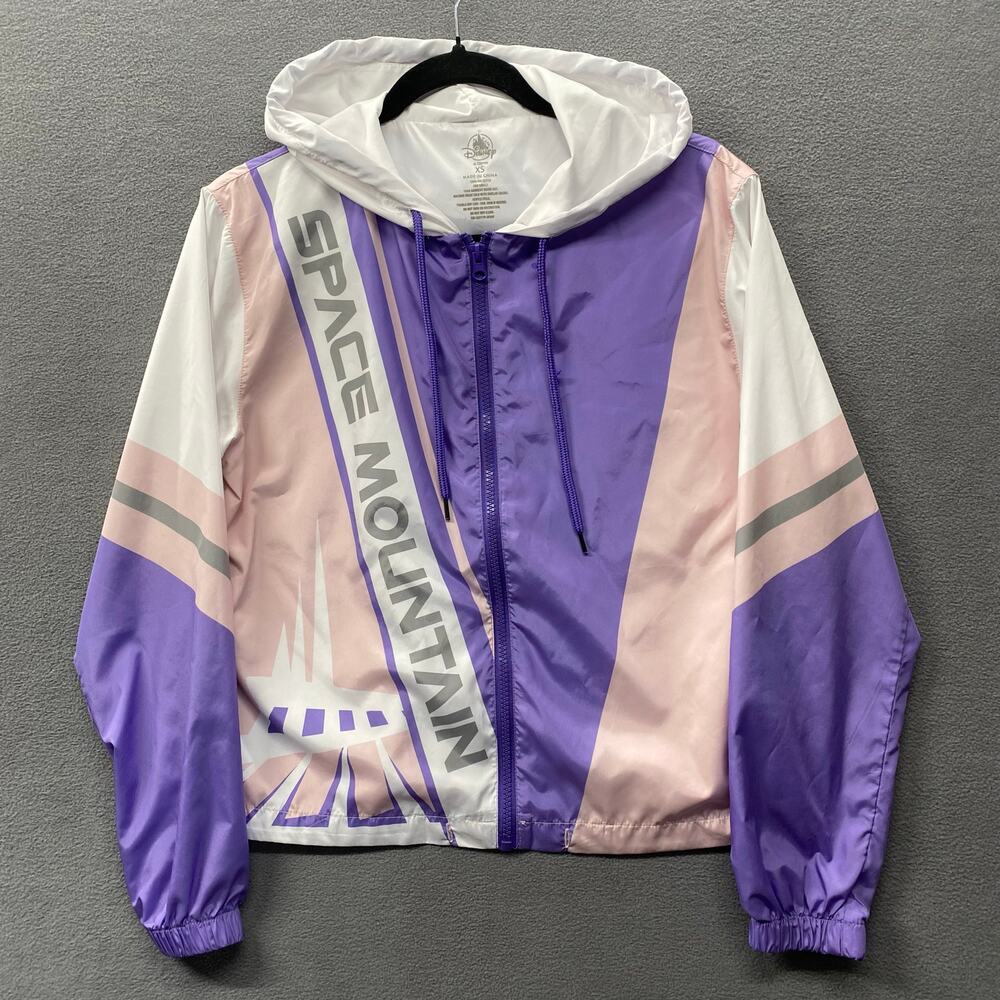 Disney Parks Space Mountain Windbreaker Womens XS Pink Purple Hoodie Packable